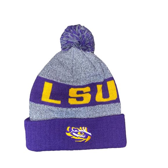 Louisiana State University LSU Tigers Pom Pom Beanie Grey Purple Gold Hat - Picture 1 of 7
